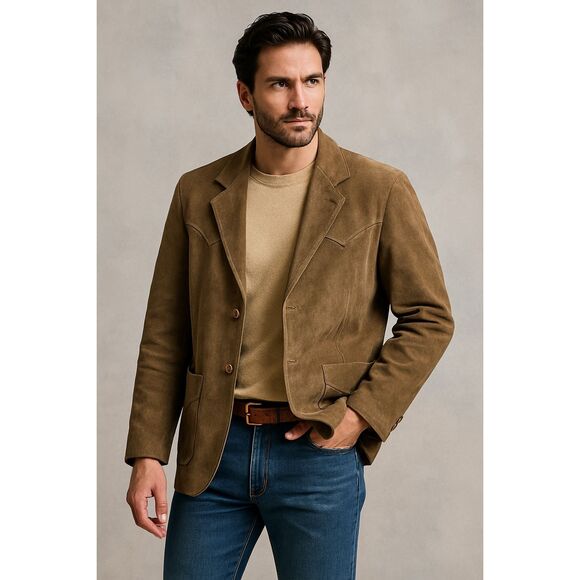 Vtg SILTON Men’s Suede Leather Blazer 40 Brown Western Style Jacket Genuine Skin - Picture 1 of 13